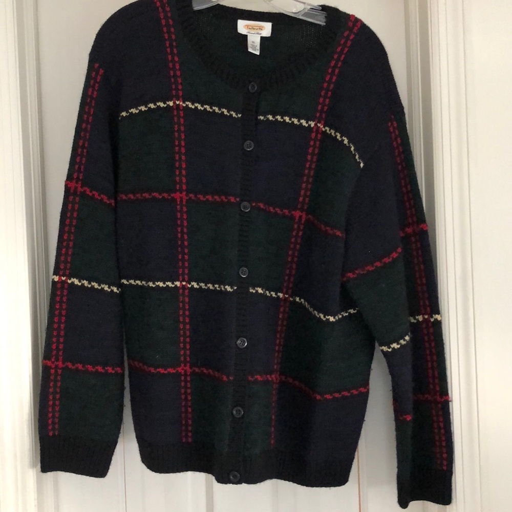 Tartan plain wool cardigan